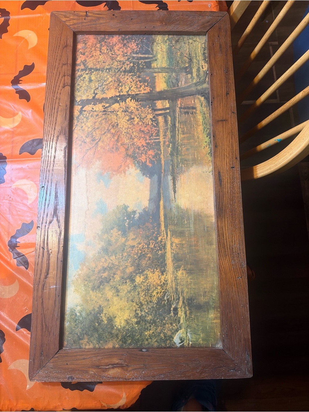 1950 oil painting Framed Autumn Landscape Wall Art - Rustic Brown by Robert wood